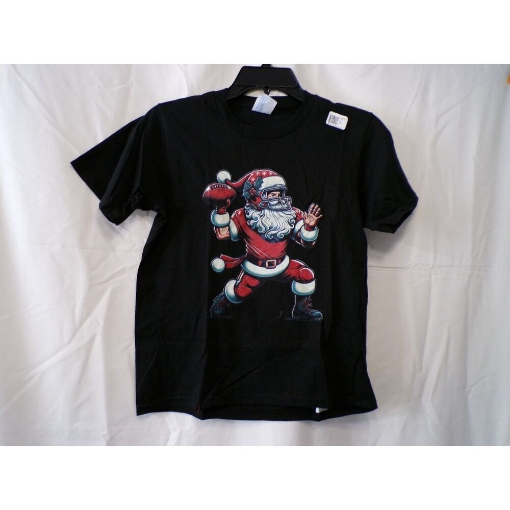 Boys Youth M (9-10) Black Santa Graphic T Shirt 100% Cotton Made in Honduras